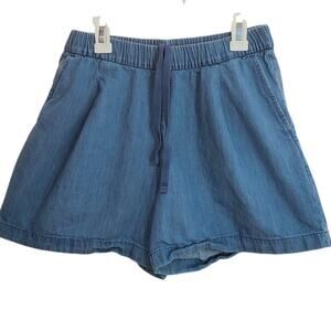 UNIQLO Blue Chambray Denim Drawstring Shorts Pockets Small